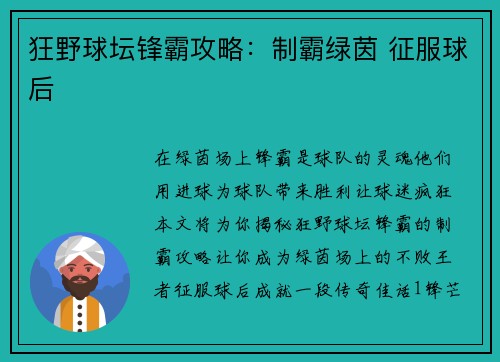 狂野球坛锋霸攻略：制霸绿茵 征服球后